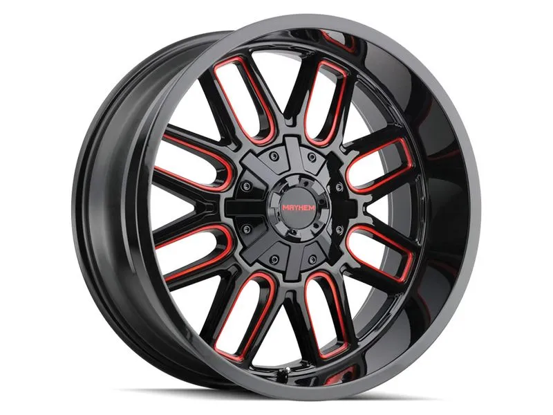 MAYHEM COGENT 8107 GLOSS BLACK MILLED PRISM RED 22X10 GLOSS BLACK/MILLED SPOKES